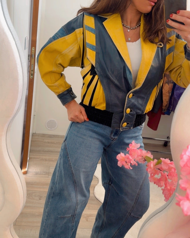 Blouson vintage en cuir multicolore – pièce unique