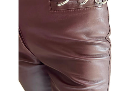 PANTALON EN CUIR BORDEAUX
