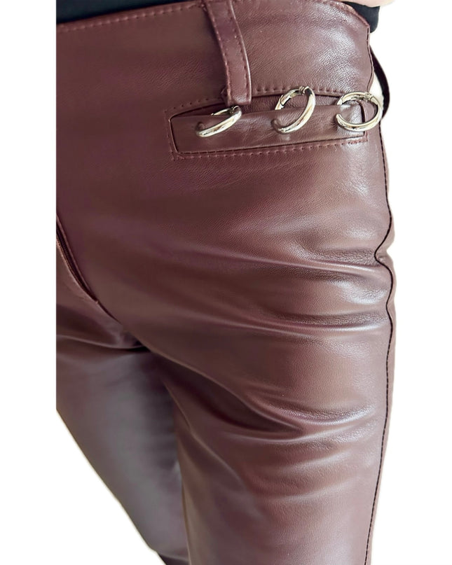 PANTALON EN CUIR BORDEAUX