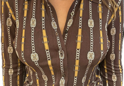 Chemisier vintage Céline en soie – Marron – Taille 36