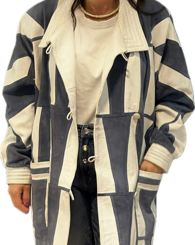 VESTE EN CUIR&DAIM PATCHWORK