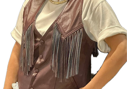 VESTE SANS MANCHES BORDEAUX EN CUIR