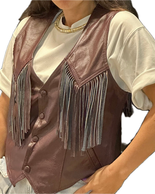VESTE SANS MANCHES BORDEAUX EN CUIR