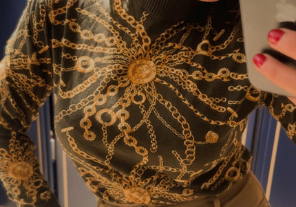 Pull en laine Céline vintage – motif chaînes iconique – pièce rare