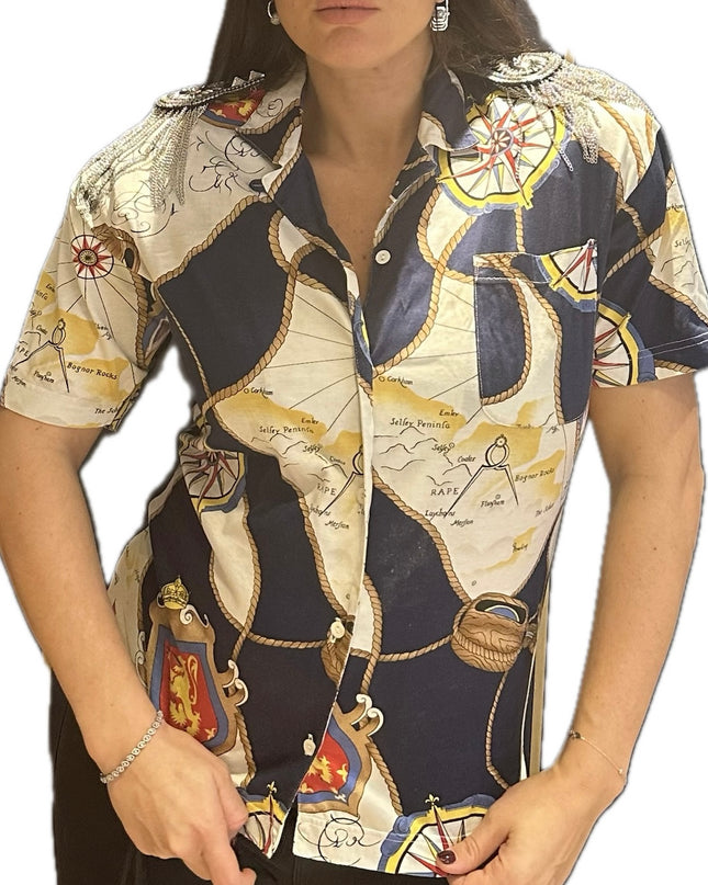 Chemisier Gucci vintage customisé – Motif marin (Taille unique)