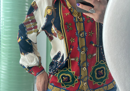 Chemise fluide vintage motif géométrique & zébré – taille M