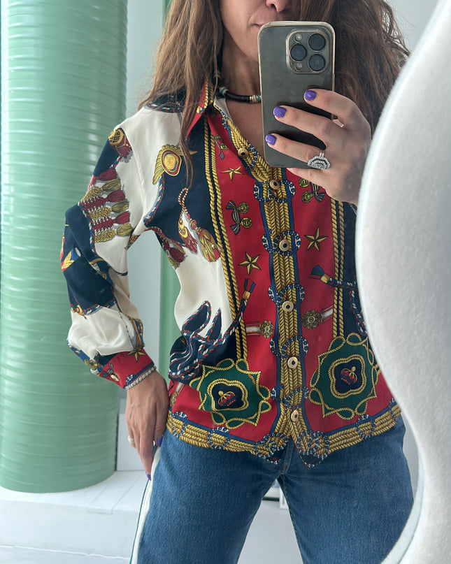 Chemise fluide vintage motif géométrique & zébré – taille M
