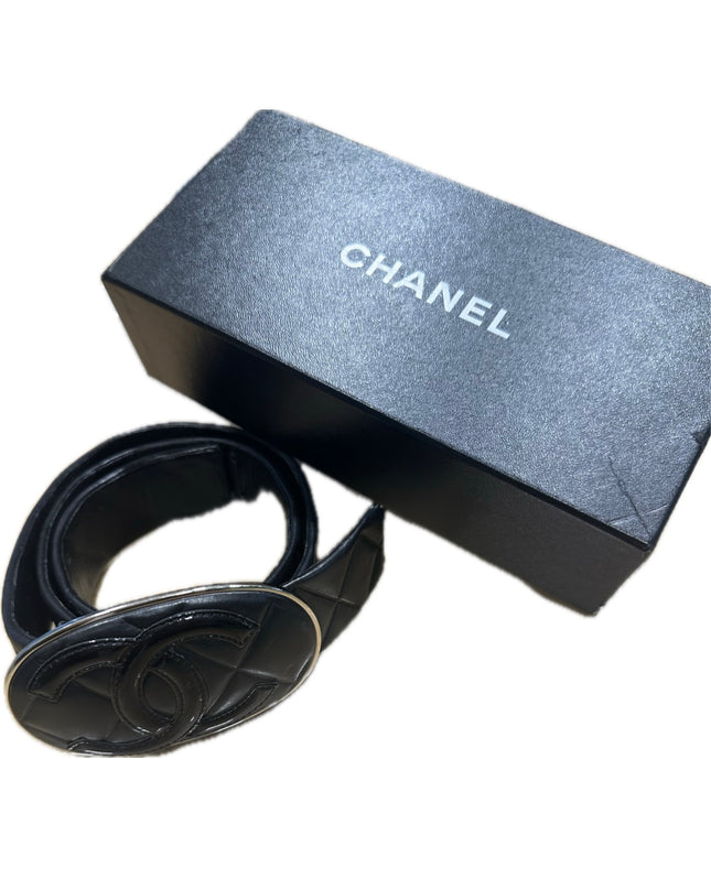 Ceinture Chanel vintage – Noir, réglable, taille 85