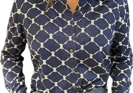 Chemisier vintage Céline – Coton bleu marine – Taille 38