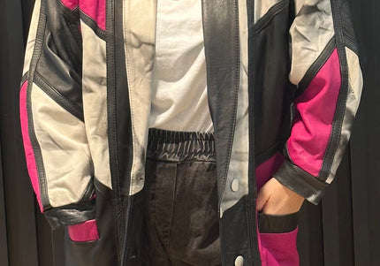 Veste longue en cuir vintage patchwork – Pièce unique