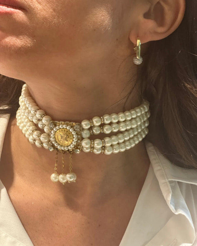 Ras de cou Ras de Cou Vintage – Bouton Céline & Perles