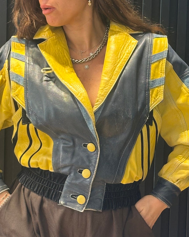 Blouson vintage en cuir multicolore – pièce unique