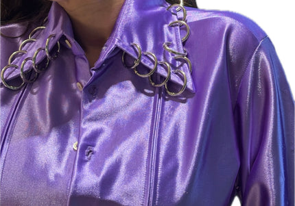 Chemisier vintage violet métallisé customisé – Taille unique