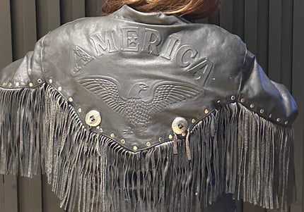 Perfecto Vintage en Cuir Noir à Franges – Esprit Western – Pièce Unique