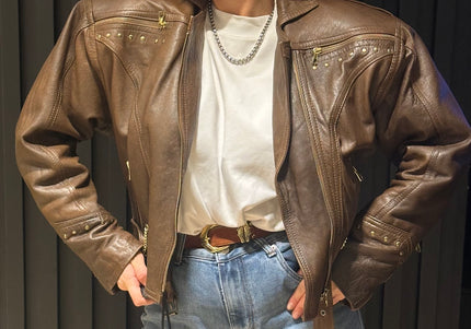 Veste Vintage en Cuir Marron – Esprit Biker – Pièce Unique