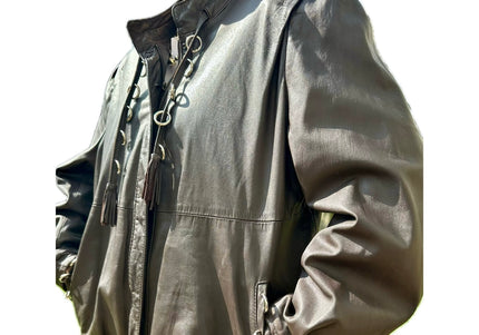 BLOUSON EN CUIR MARRON ANNEAUX