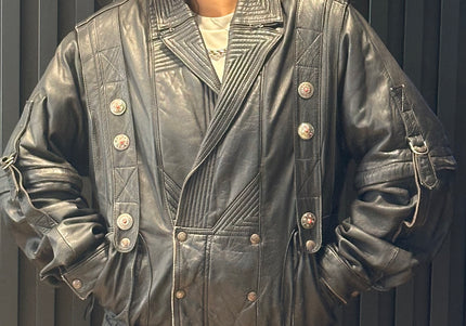 Blouson vintage en cuir 2 en 1 – manches amovibles
