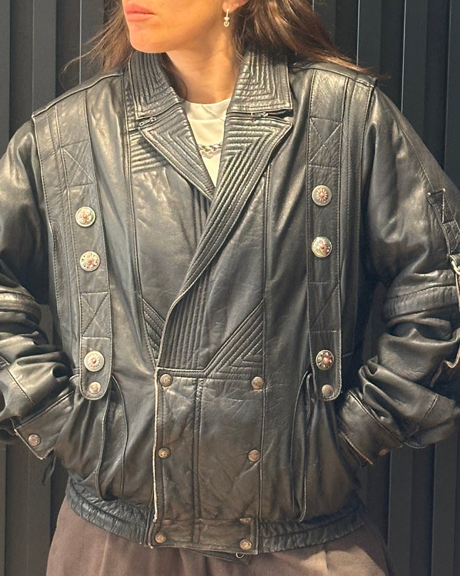 Blouson vintage en cuir 2 en 1 – manches amovibles