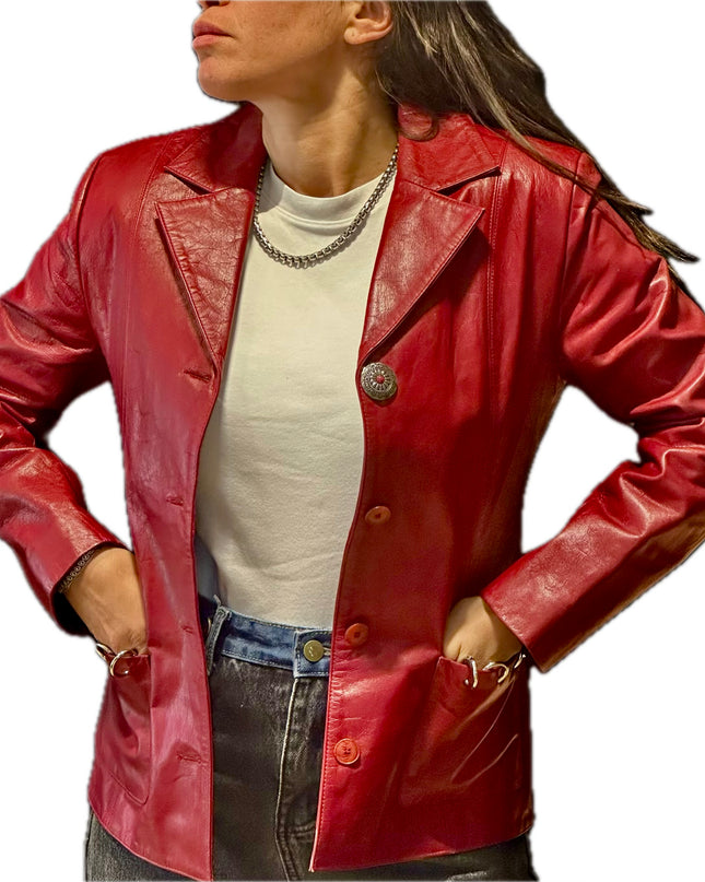 BLAZER EN CUIR ROUGE