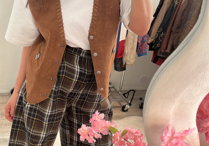 Gilet de costume vintage en daim — Taille unique