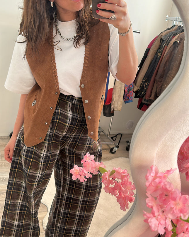 Gilet de costume vintage en daim — Taille unique