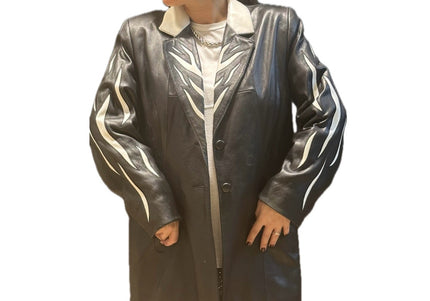 Veste vintage en cuir noir et blanc – Imprimé ZÈBRE – Taille unique