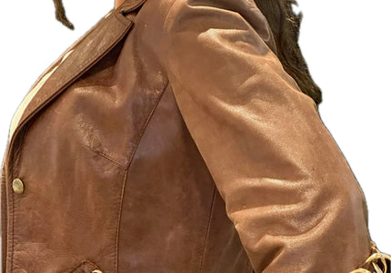 BLAZER EN CUIR MARRON ANNEAUX