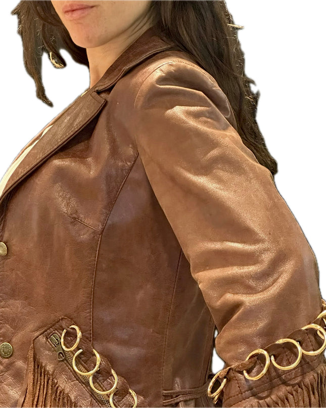 BLAZER EN CUIR MARRON ANNEAUX