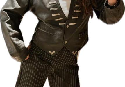 VESTE EN CUIR VINTAGE DÉTAILS ARGENTÉS