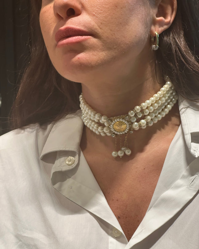 Ras de cou Ras de Cou Vintage – Bouton Céline & Perles