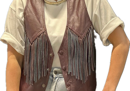 VESTE SANS MANCHES BORDEAUX EN CUIR