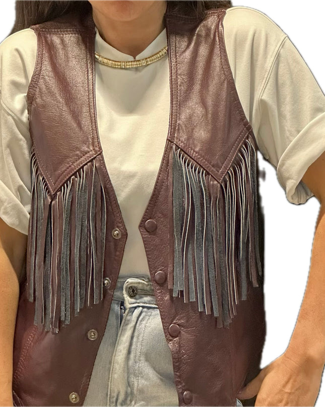 VESTE SANS MANCHES BORDEAUX EN CUIR