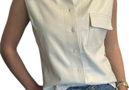 Veste sans manches Yves Saint Laurent Vintage – Cuir blanc cassé (customisée)