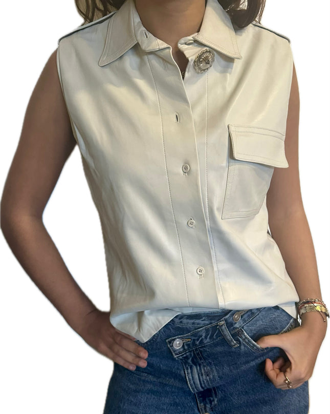 Veste sans manches Yves Saint Laurent Vintage – Cuir blanc cassé (customisée)