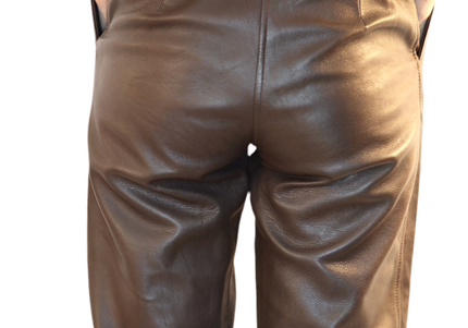 PANTALON EN CUIR VINTAGE MARRON ANNEAUX