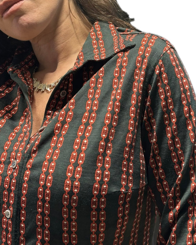 Chemise Céline Vintage en coton – Logo Triomphe rouge – Taille 38