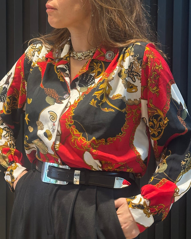 Chemisier vintage imprimé années 80–90 – pièce unique customisée