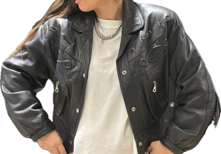 Blouson vintage en cuir à franges – Taille unique