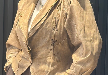 Blouson vintage en cuir effet froissé tie & dye – taille unique