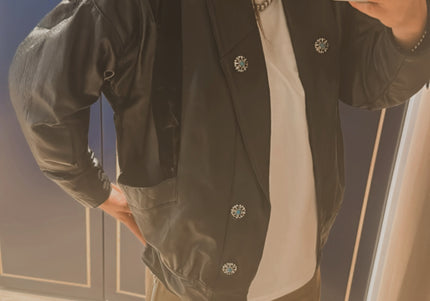 Blouson en cuir vintage customisé – Noir – Taille unique