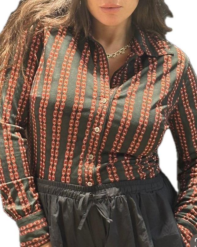 Chemise Céline Vintage en coton – Logo Triomphe rouge – Taille 38