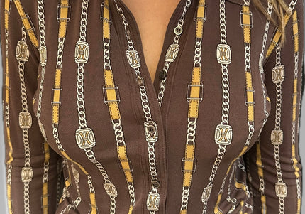 Chemisier vintage Céline en soie – Marron – Taille 36