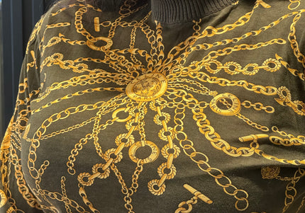 Pull en laine Céline vintage – motif chaînes iconique – pièce rare