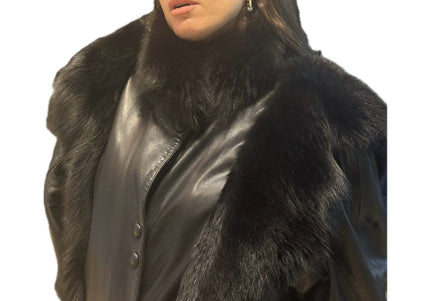 Veste vintage en cuir et fourrure – Taille unique