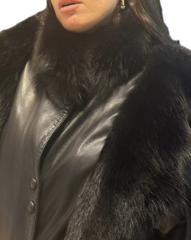 Veste vintage en cuir et fourrure – Taille unique