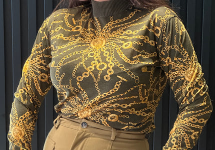 Pull en laine Céline vintage – motif chaînes iconique – pièce rare