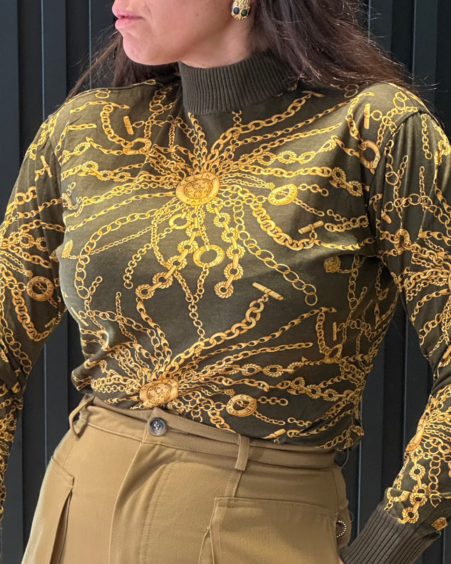 Pull en laine Céline vintage – motif chaînes iconique – pièce rare