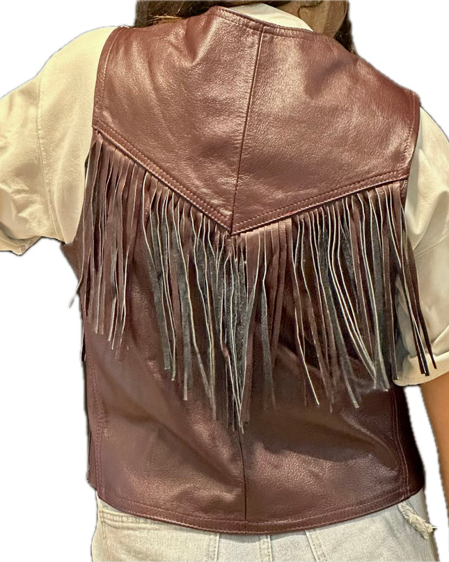 VESTE SANS MANCHES BORDEAUX EN CUIR