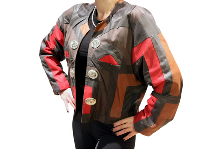 VESTE EN CUIR VINTAGE PATCHWORK