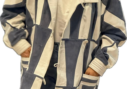 VESTE EN CUIR&DAIM PATCHWORK